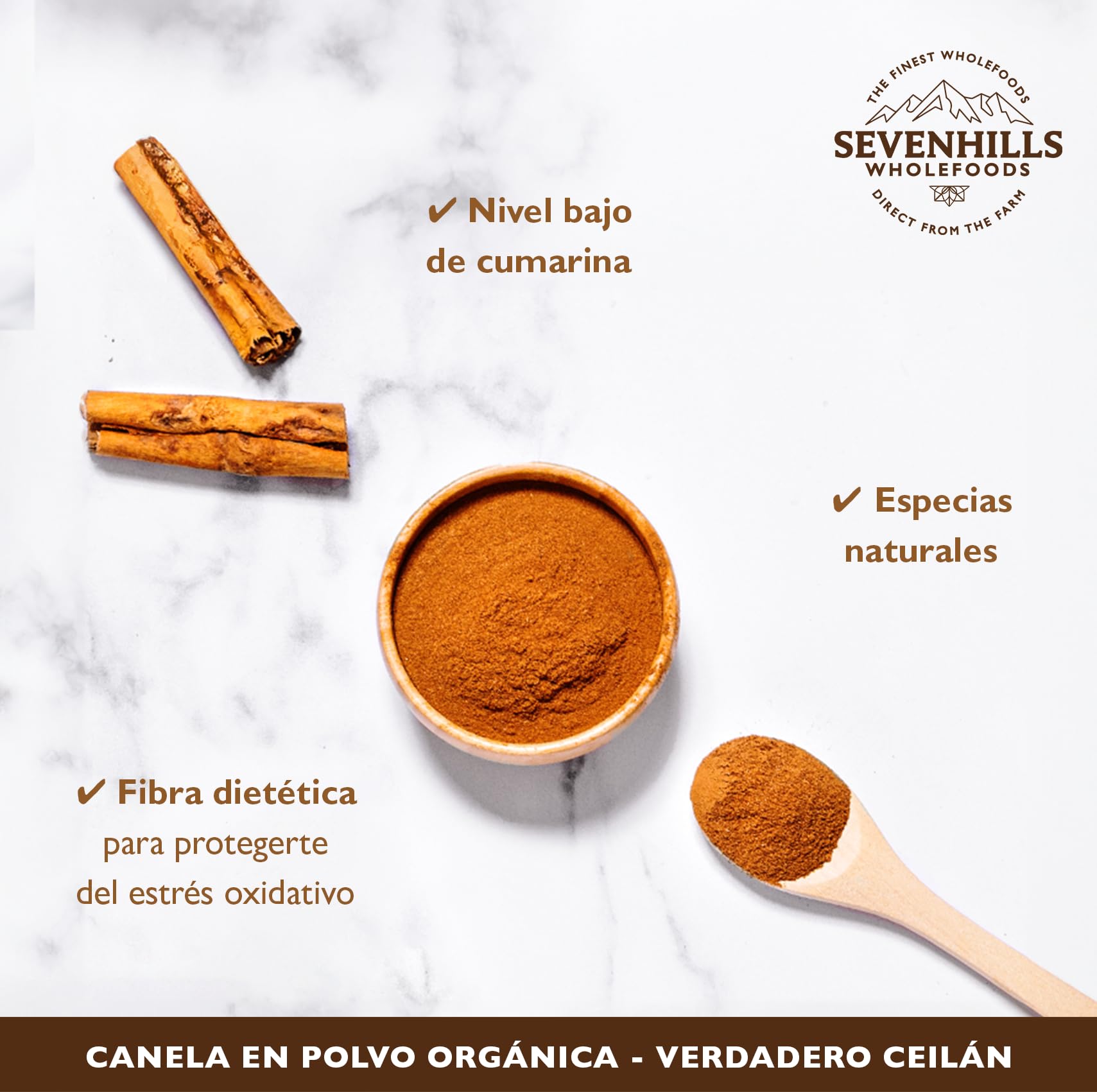 Sevenhills Wholefoods Canela Cruda En Polvo Orgánica (Verdadera Ceylon) 200g