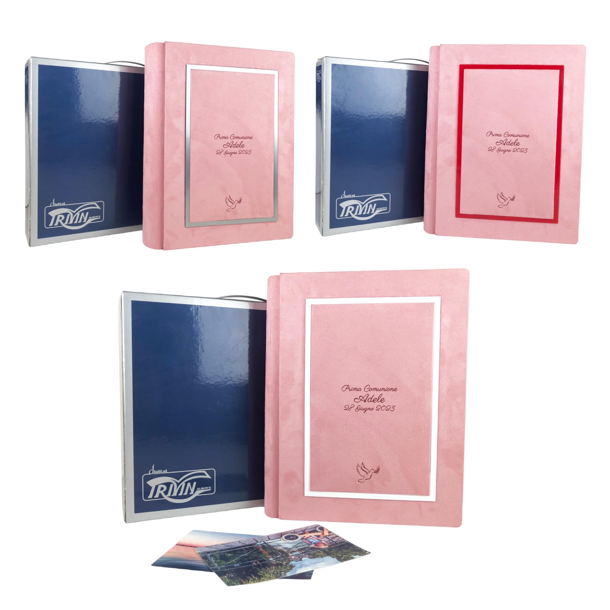 TriVin Art Álbum de fotos artesanal elegante de tejido Alcántara, personalizable con grabado. Ideal para bodas, aniversarios, comuniones, bautizos, eventos (rosa polvo)