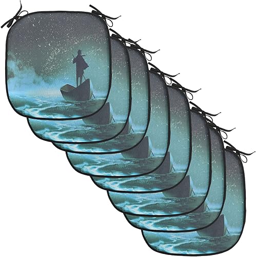 Miniatura 112 de Lunarable Cojín retro para silla, dibujo de chica a la moda en tierra primavera campo margaritas arte, acolchado de asiento para cocina y patio con