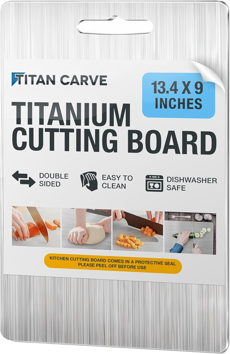 Titan Carve Titanium Cutting Board, Double-Sided Metal Chopping Board for Kitchen, Dishwasher Safe & Easy to Clean, Titan Carve Lightweight Prep Surface for Meat, Vegetables & Fruit, 13.4 x 9 in
