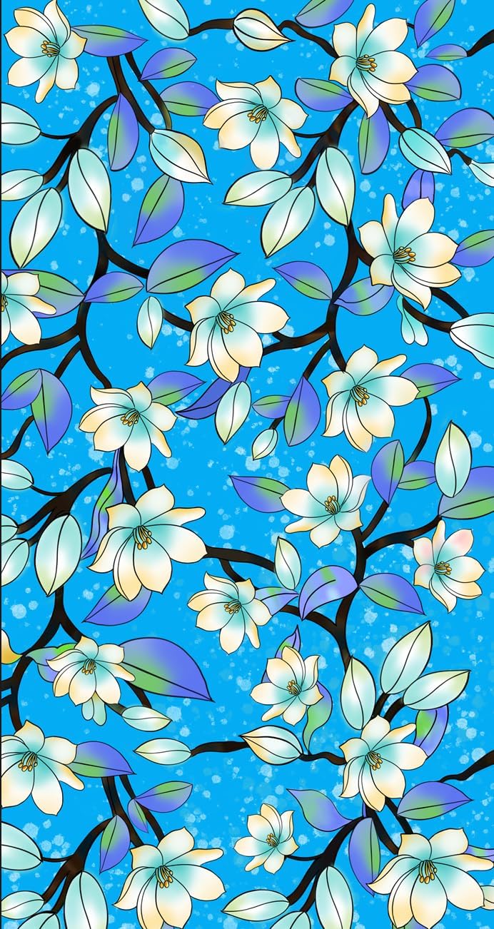 Privacy Window Film,Floral Design Static Cling for UV Blocking & Heat Insulation, No-Glue Reusable for Home, Office, Bathroom & Glass Decor(23.6″×78.7″).