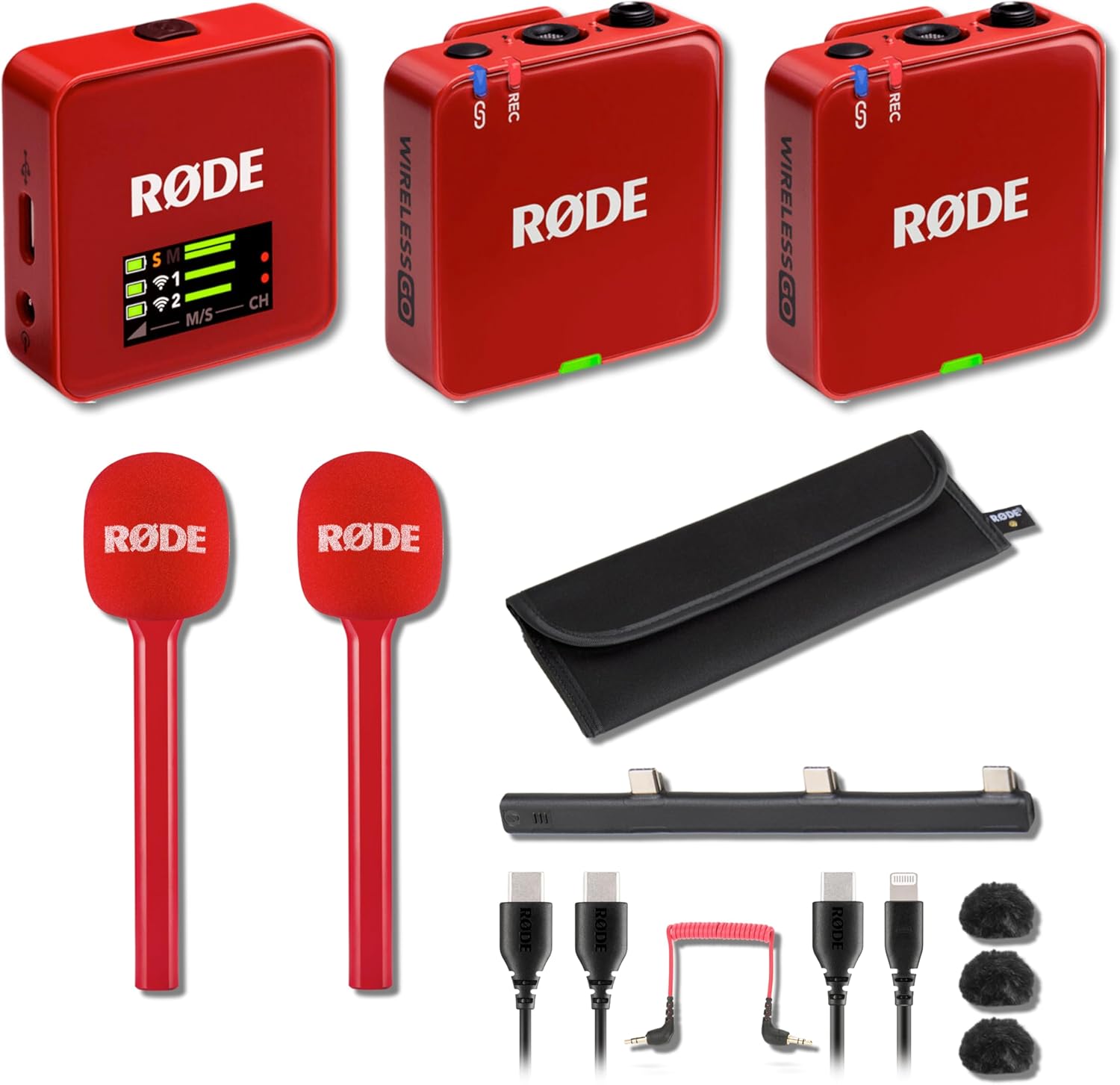 Rode Wireless GO (Gen 3) Compact Wireless Microphone System (Red) with 2X Interview GO Handheld Adapters