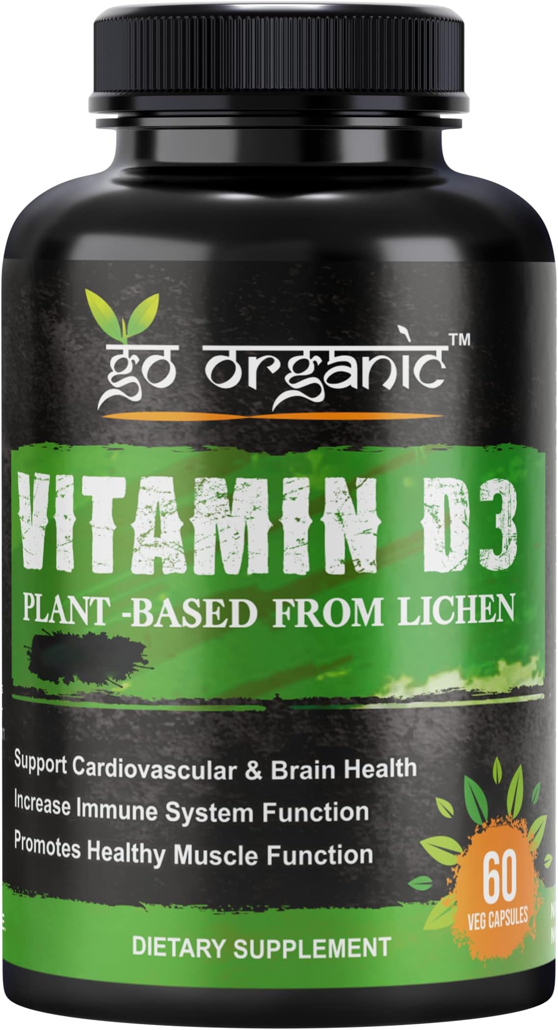 Vitamin D3 Plant Based from Lichen - Natural D3 Supplement for Immune System, Bone Support, Joint Health - Vegan - Non-GMO - Gluten Free 60 Cap.
