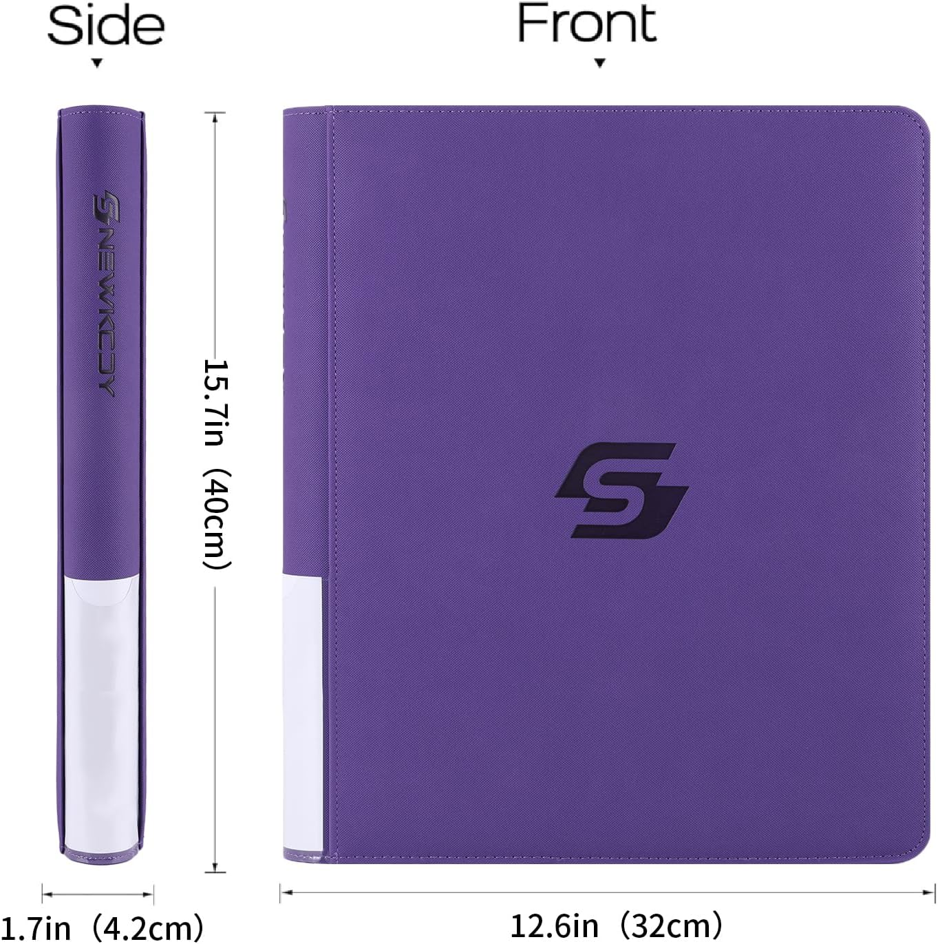 Snekdy Top loader Binder, 9 Pockets Top Loader，Holds 360 Top Loaders cards, Card binder with Sleeves for card in 3 x 4 inches color smooth Zipper PU Leather (Purple)