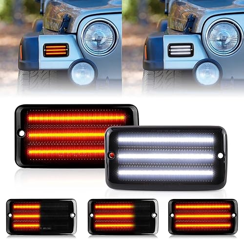 Luces LED secuenciales direccionales delanteras blancas DRL para Jeep Wrangler TJ 1997-2006, parachoques de lente ahumada, lámparas de esquina