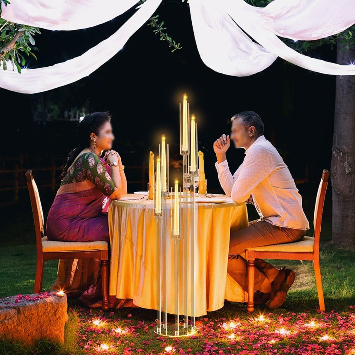 6pcs 5 Arm Candelabra,Acrylic Clear Floor Candelabra for Wedding Decor Tall Candle Holder for Table Centerpiece Ceremony Party Home Decoration, Fit 0.8 LED Candle