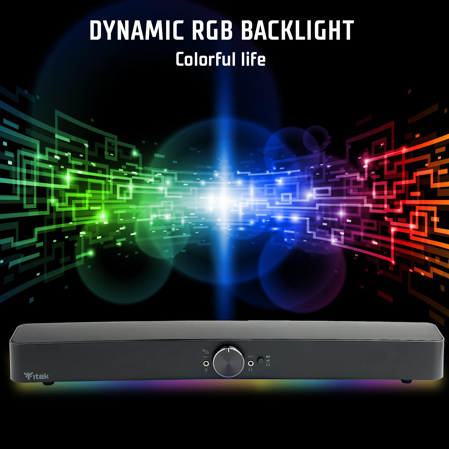 Itek Gaming Soundbar S100 illuminazione RGB, BlueTooth, Jack 2x3.5mm con Uscita Mic e Cuffie
