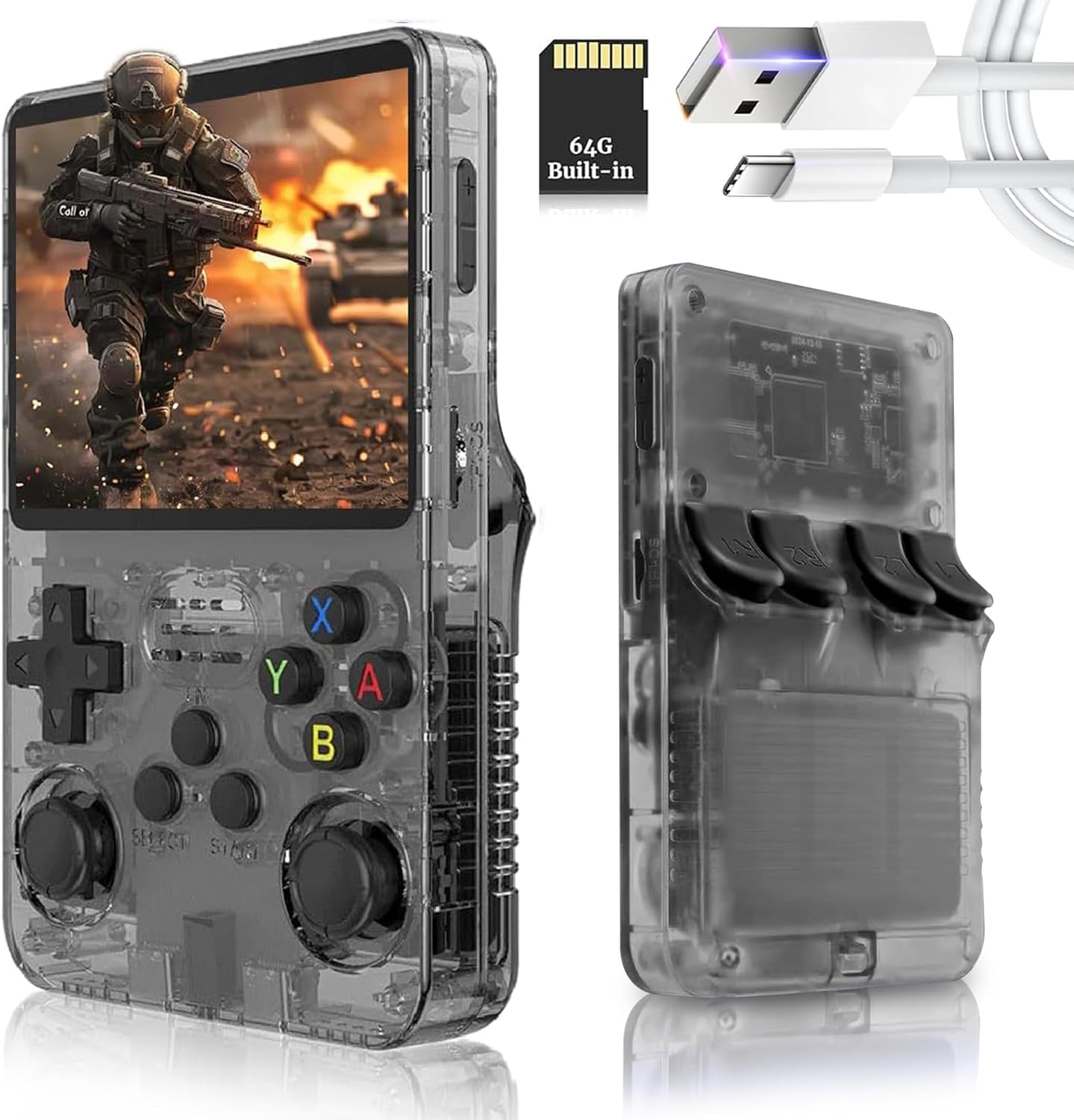 R36 Retro Handheld Game Console with 64GB Built-in 20,000+ Classic Video Games -Portable Gaming Console – Linux System – Rechargeable Battery – for Teens and Adults – Xmas Gift (Black)