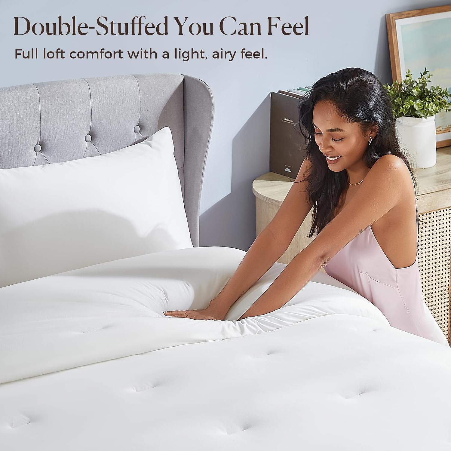 Marshmallow Comforter Full/Queen Size, Extra Fluffy Cloud Soft Down Alternative Duvet Insert - Hypoallergenic Double-Stuffed Quilted Bed Comforter - All-Season Cooling Lightweight - White 90"x90"