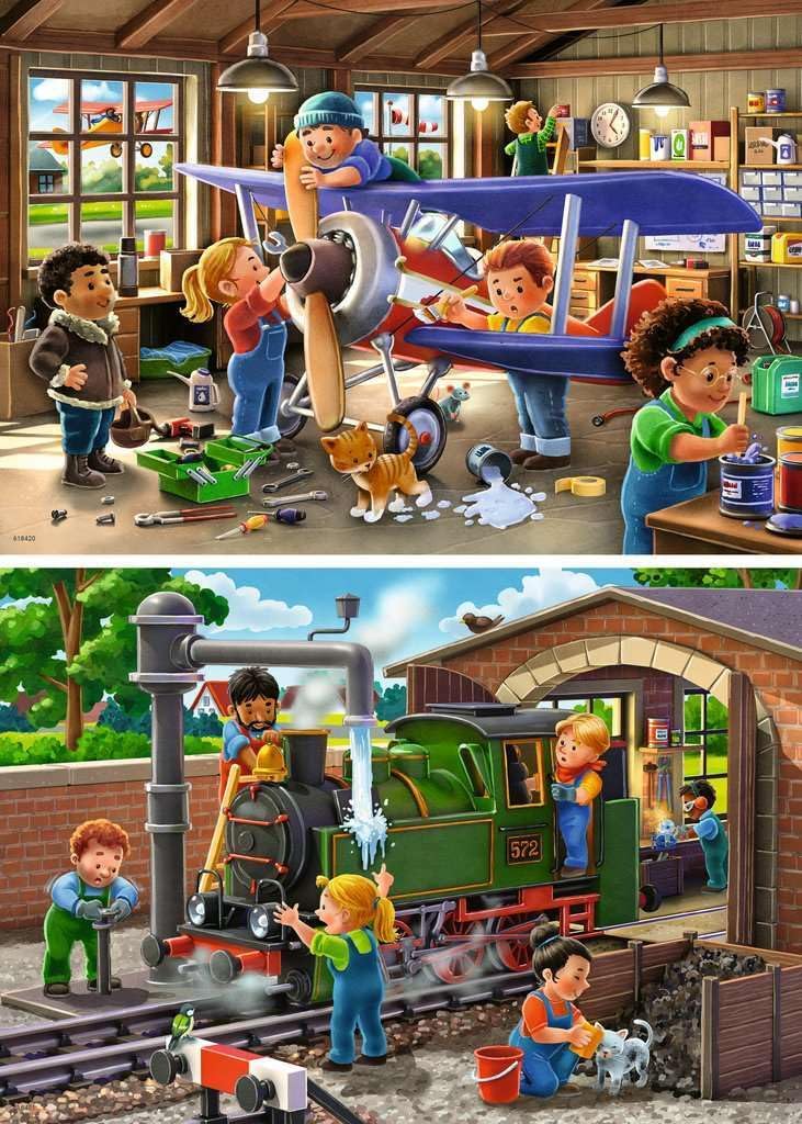 Kinderpuzzle 2x24 Teile - Eisenbahn- und Flugzeugservice