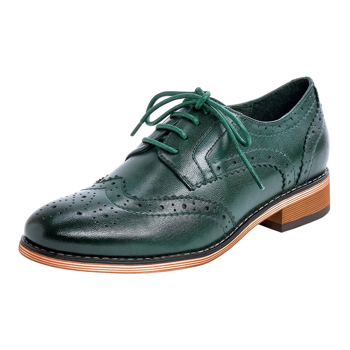 Mona flying Women's Leather Perforated Lace-up Oxfords Brogue Wingtip Shoes