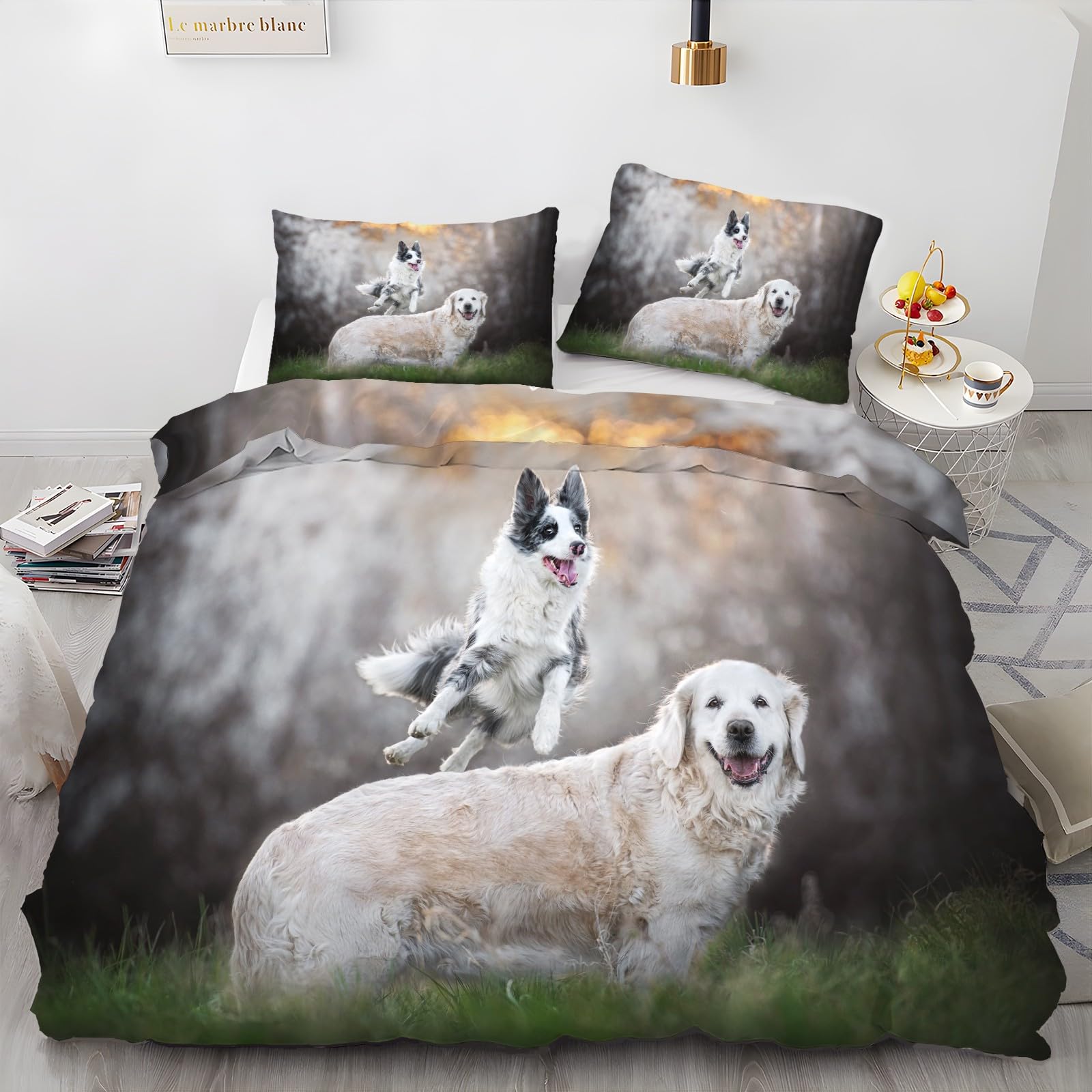 Housse de Couette Enfant Chien-Loup 90x190 pour Chambre Nature