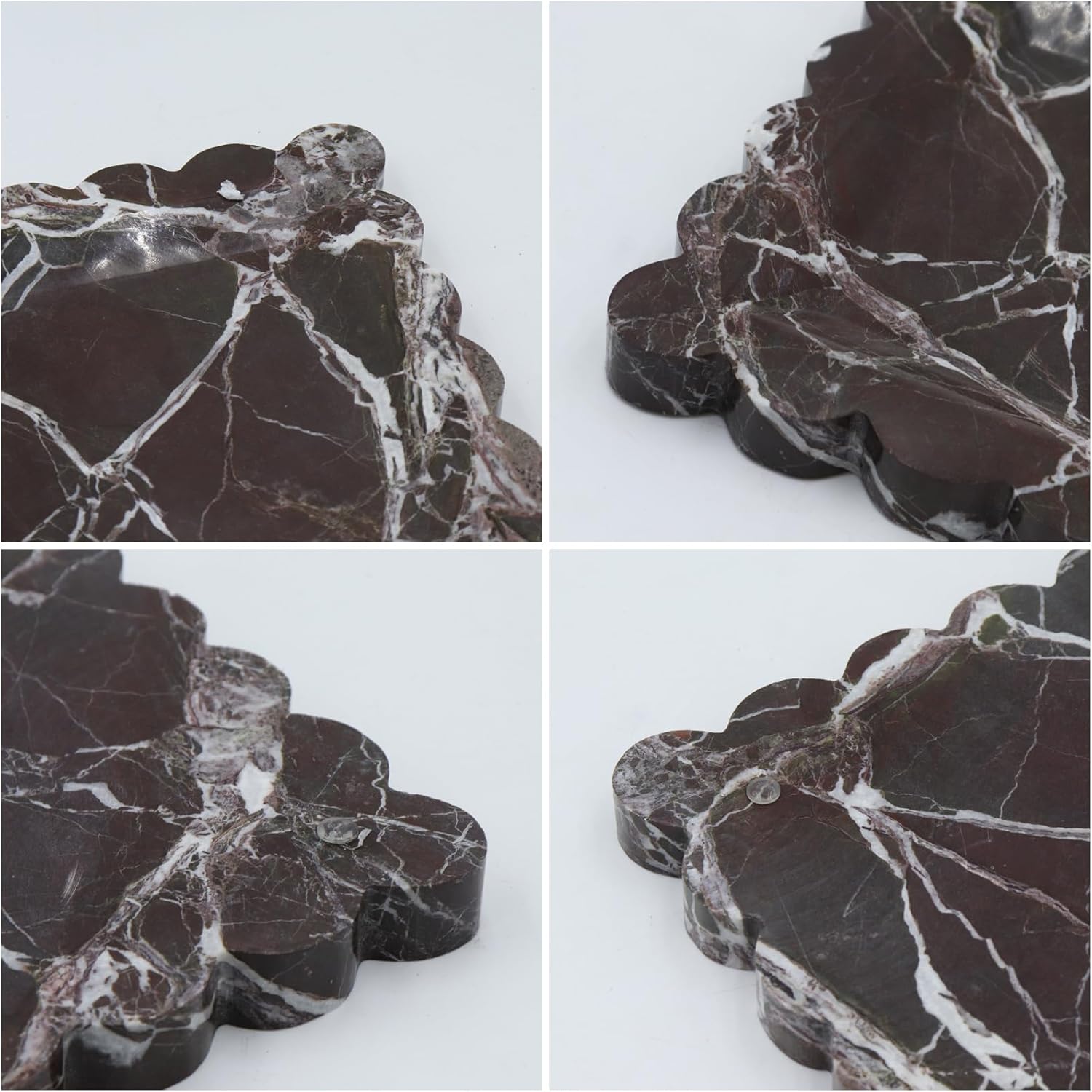 Square Marble Decorative Tray with Scalloped Edge, Luxury Natural Stone Bathroom Vanity Tray, Dresser Top Perfume Coffee Home Kitchen Sink Tray, Key Trinket Ring