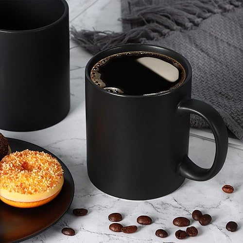 Miniatura 4 de harebe Juego de 4 tazas de café clásicas de 11 onzas, taza de cerámica familiar para café, té, cacao y bebidas calientes, negro mate