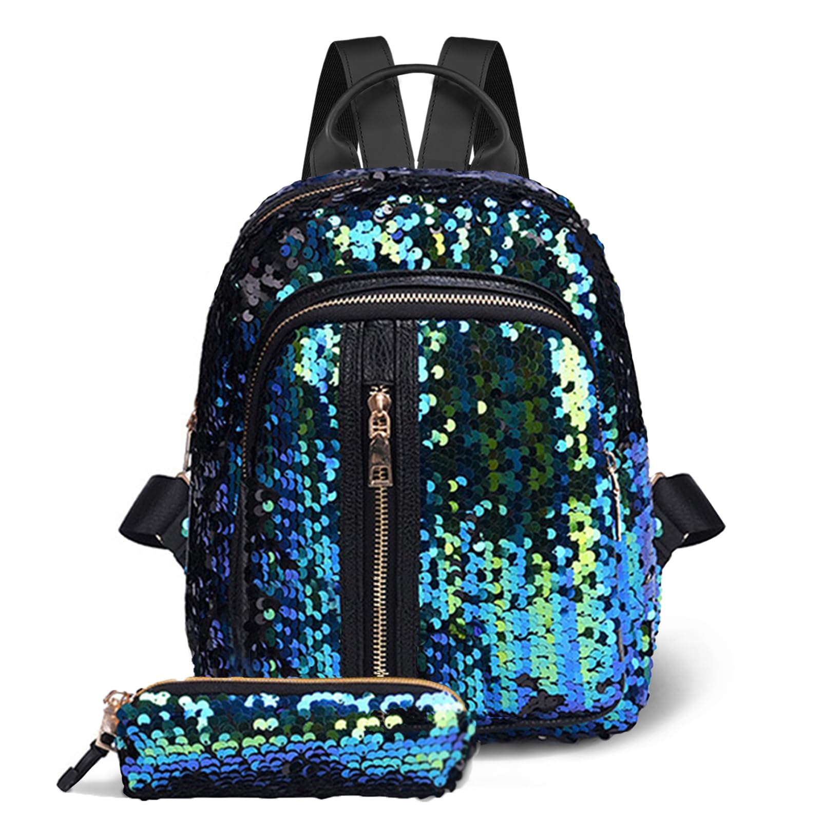 Fmeida Reversible Sequin School Backpack Lightweight Little Kid Book Bag for Preschool Kindergarten Elementary - Blue&Green