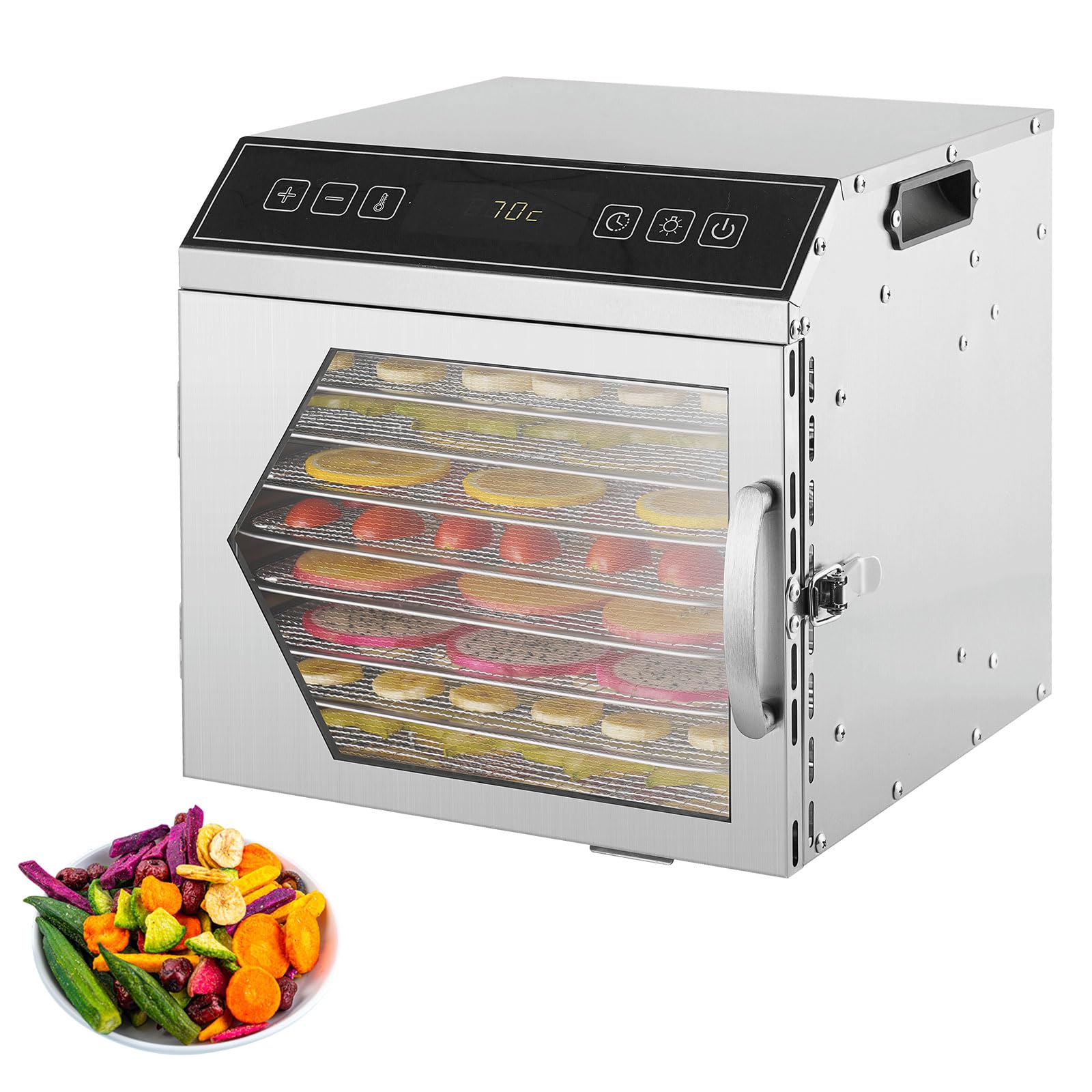 8 Tray Food Dehydrator, Stainless Steel Food Dryer Machine with LED Touch Control, 40-90β Temperature Adjustable & 24 H-Timer, for Drying Fruit, Meat, Vegetables and Pet Trea