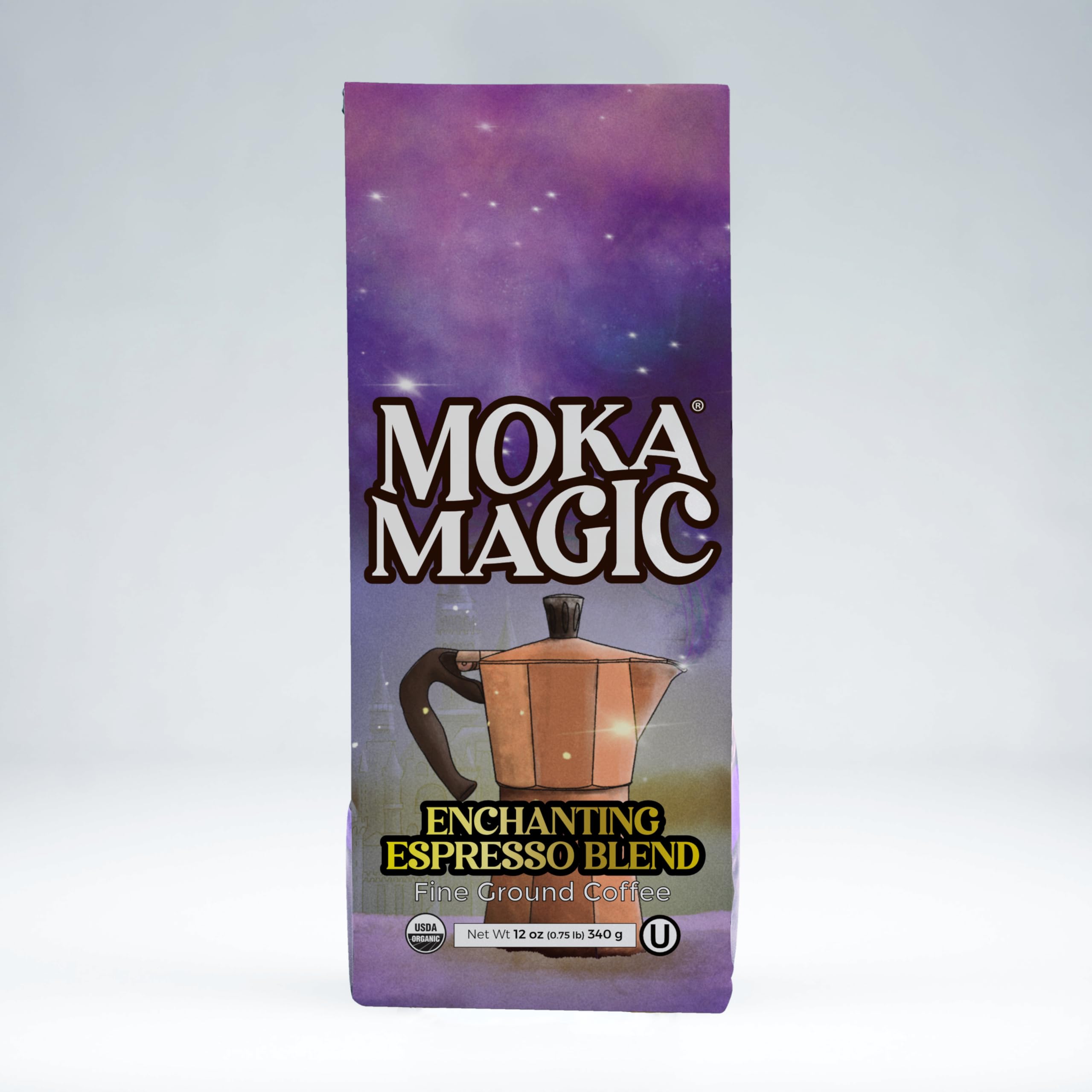 Moka MagicOrganic Fine Ground Coffee | Enchanting Espresso Blend | Perfect Espresso for Moka Pots | 100% Arabica | 12 oz