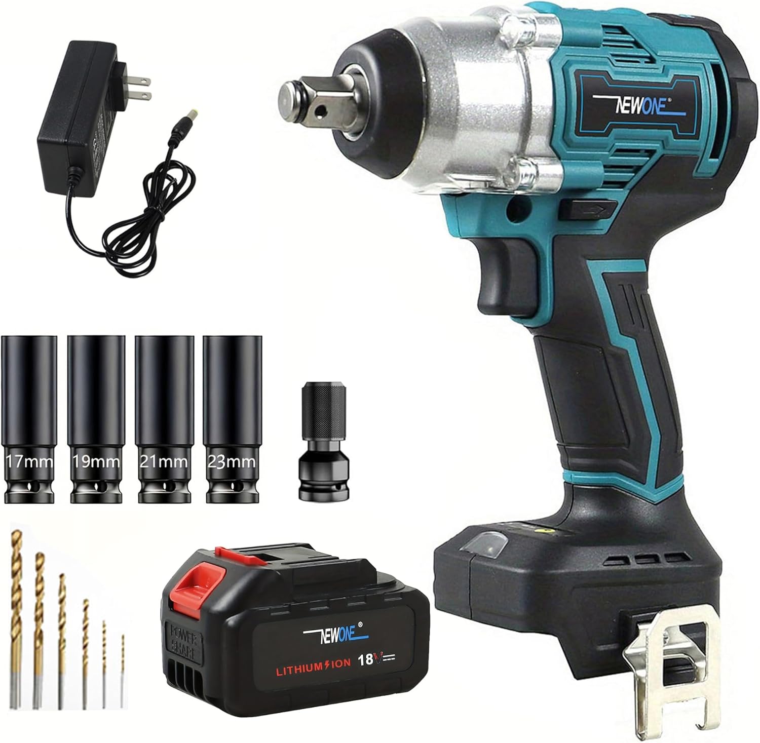 NEWONE 20v Brushless Crodless Impact Wrench, 370 Ft-lbs (500N.m) Impact Gun 1/2 inch with 1pcs 4.0AH Battery,6pcs Drill/Driver Bits,4 Sockets,Charger