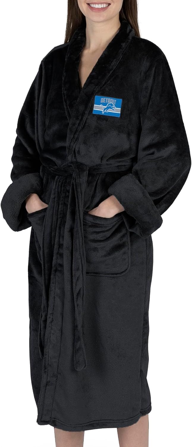 nfl silk touch women's robe s/m detroit lions rollout black