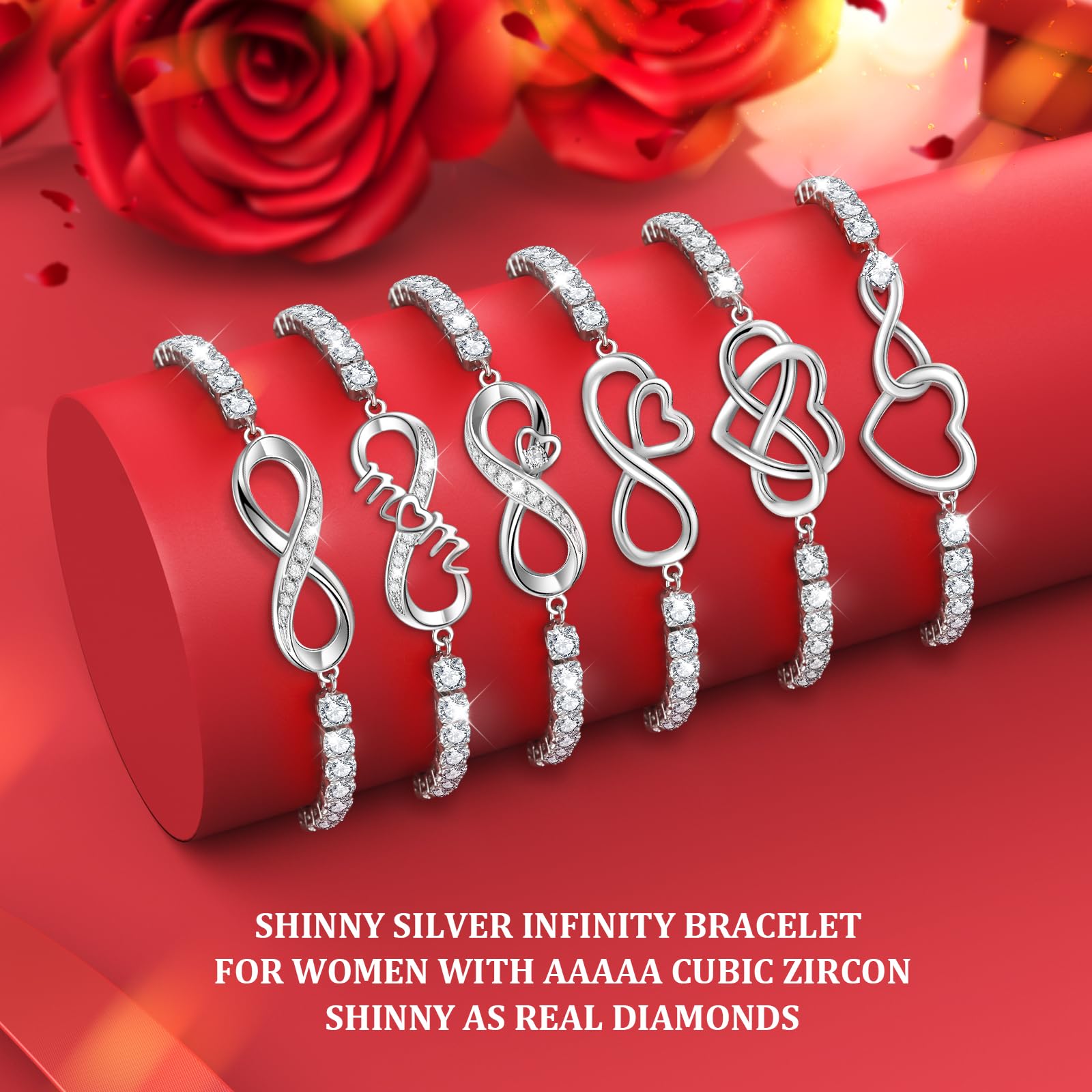 J.Fée Regalo Donna Regalo per Lei, Bracciale Donna Argento 925 con Infinito Cuore Bracciale Argento Regolabile Bracciali Argento Bracciali Donna Regalo per Mamma Amica Ragazza Donna
