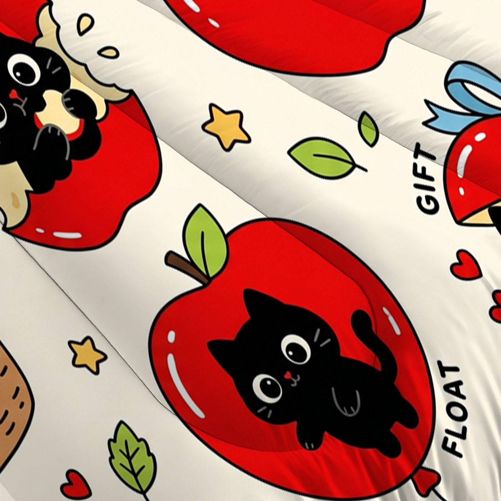 Copriletto Trapuntato Per Bambini Con Gattino Carino Con La Mela | Trapunta Singolo Invernale, Rosso, Piumone Caldo Morbido Divertente Tema Sugli Animali Per Decorazione Camera Da Letto