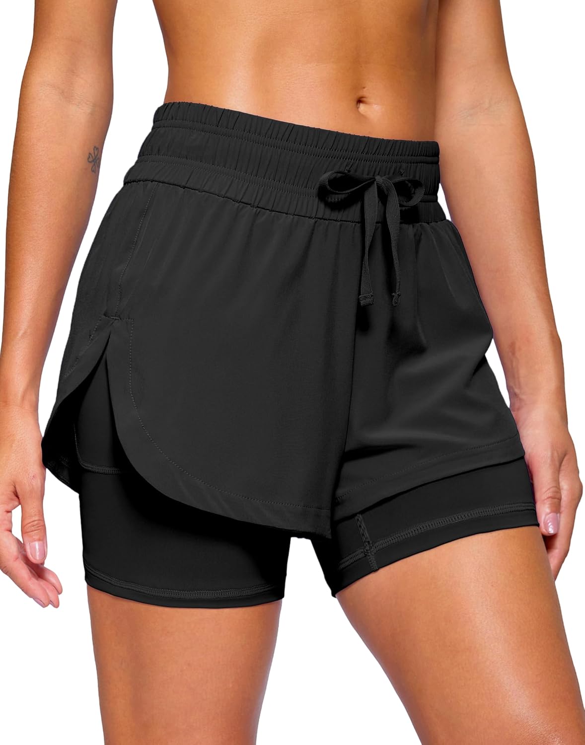 Soothfeel Women's 2 in 1 Running Shorts 5" Athletic Shorts High Waisted Workout Gym Tennis Exercise Shorts with Liner Pocket