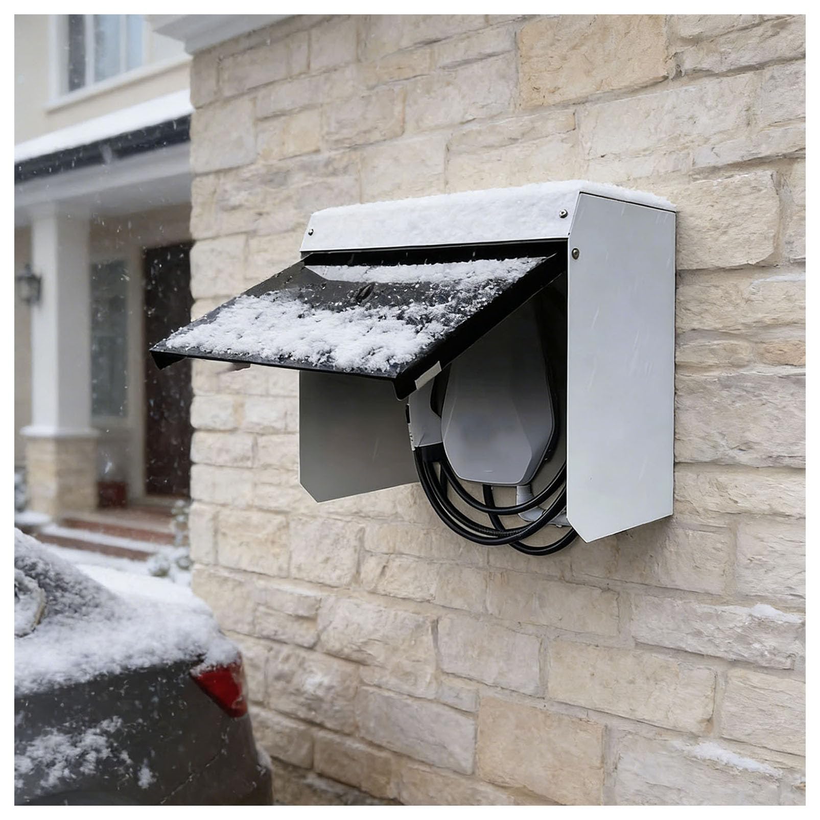 Genérico Cubierta para Wallbox Universal de Coche Eléctrico, Protección para Estación de Carga EV en Acero Galvanizado de Alta Resistencia, Carcasa Impermeable con Puerta de Acrílico Magnético