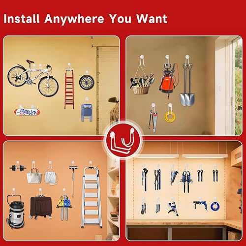 Miniatura 8 de Ganchos de garaje, paquete de 6, ganchos de almacenamiento de pared de acero resistente con revestimiento antideslizante, soporte de montaje en