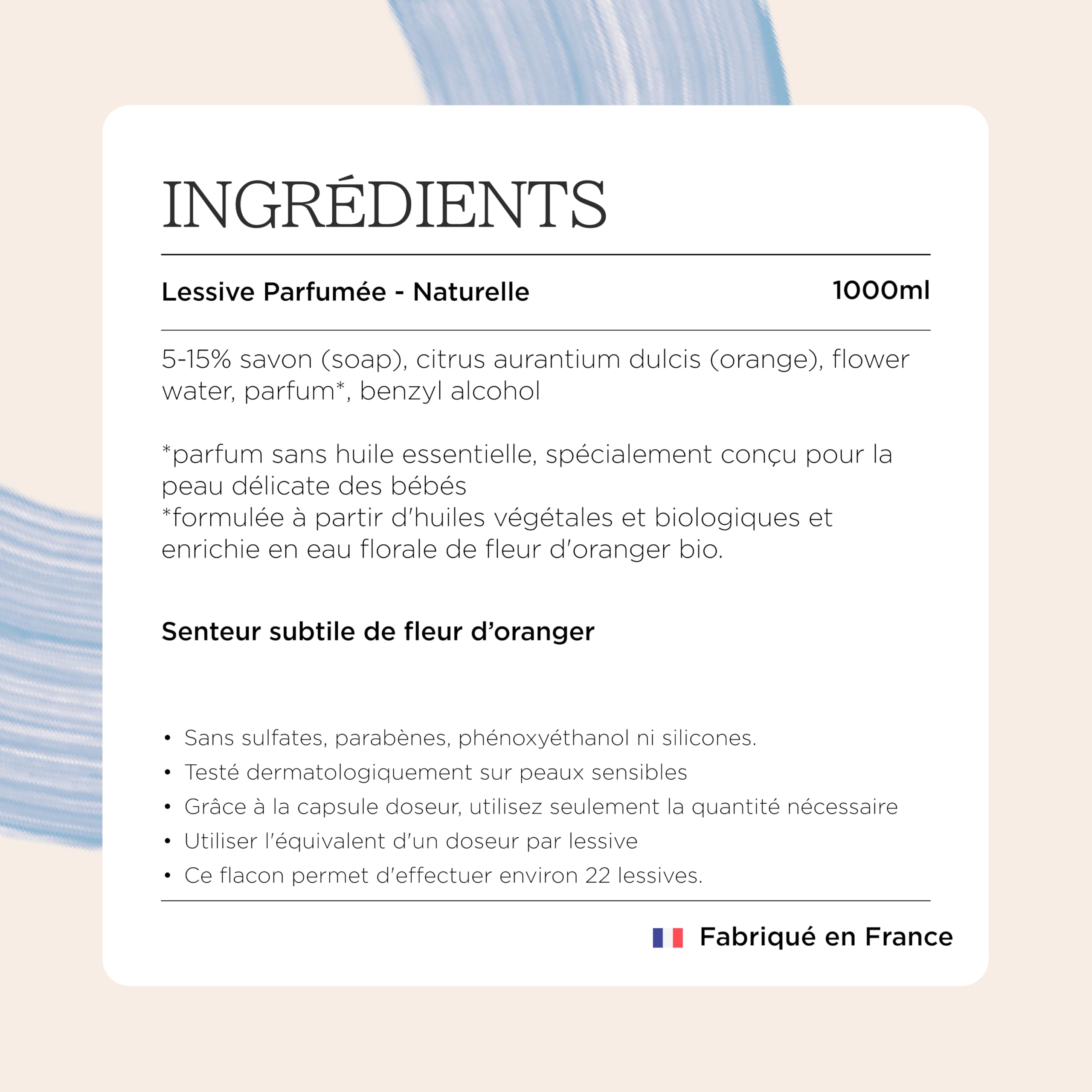 Minois Paris - Lessive Naturelle pour Bébé - Dès La Naissance – Respect des Peaux Sensibles – Senteur Fleur d’Oranger – Sans Huiles Essentielles & Sans Allergènes - 22 Lavages - Made in France