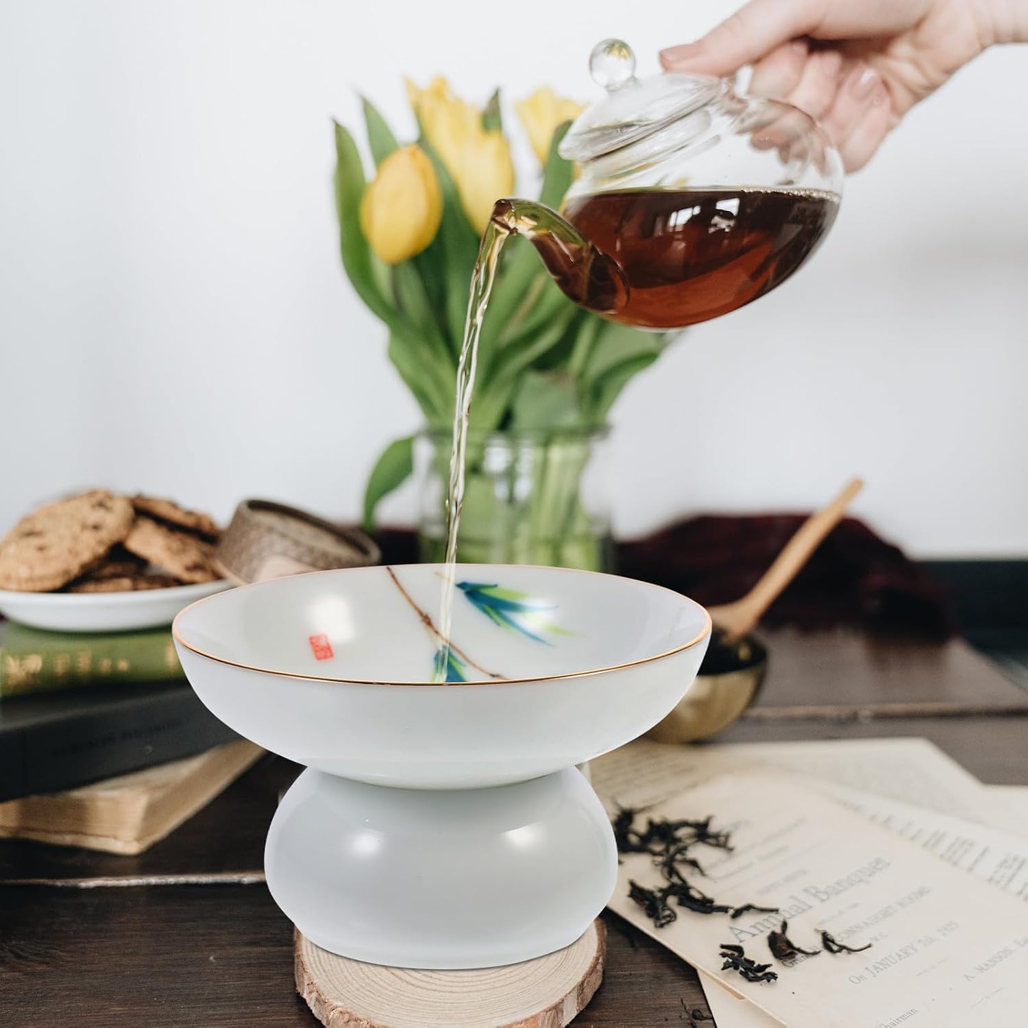Ceramic Tea Infuser Filter with Stand Holder for Home Office