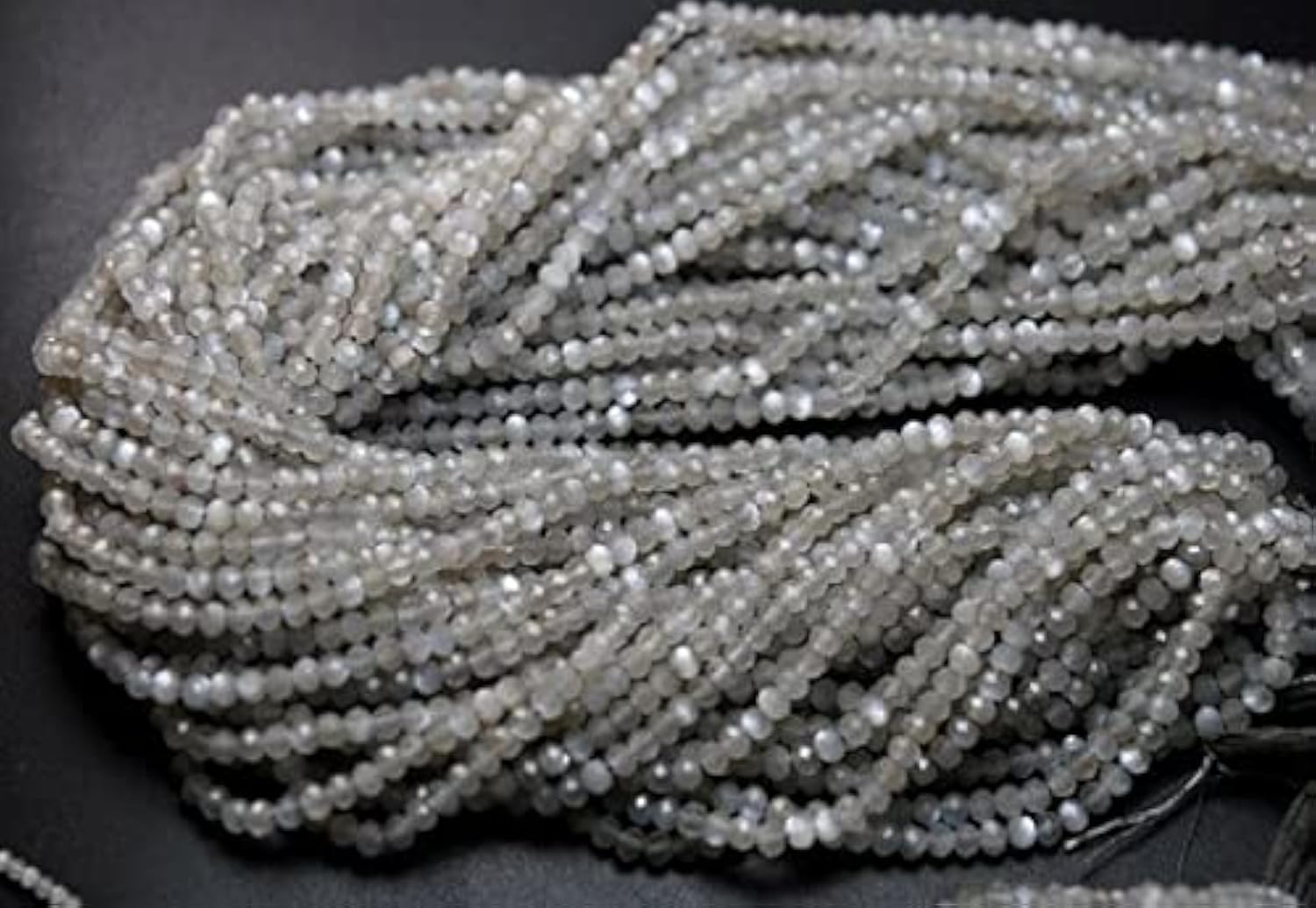 Grey moonstone faceted rondelles de 3.8mm en pierres naturelles haut de gamme