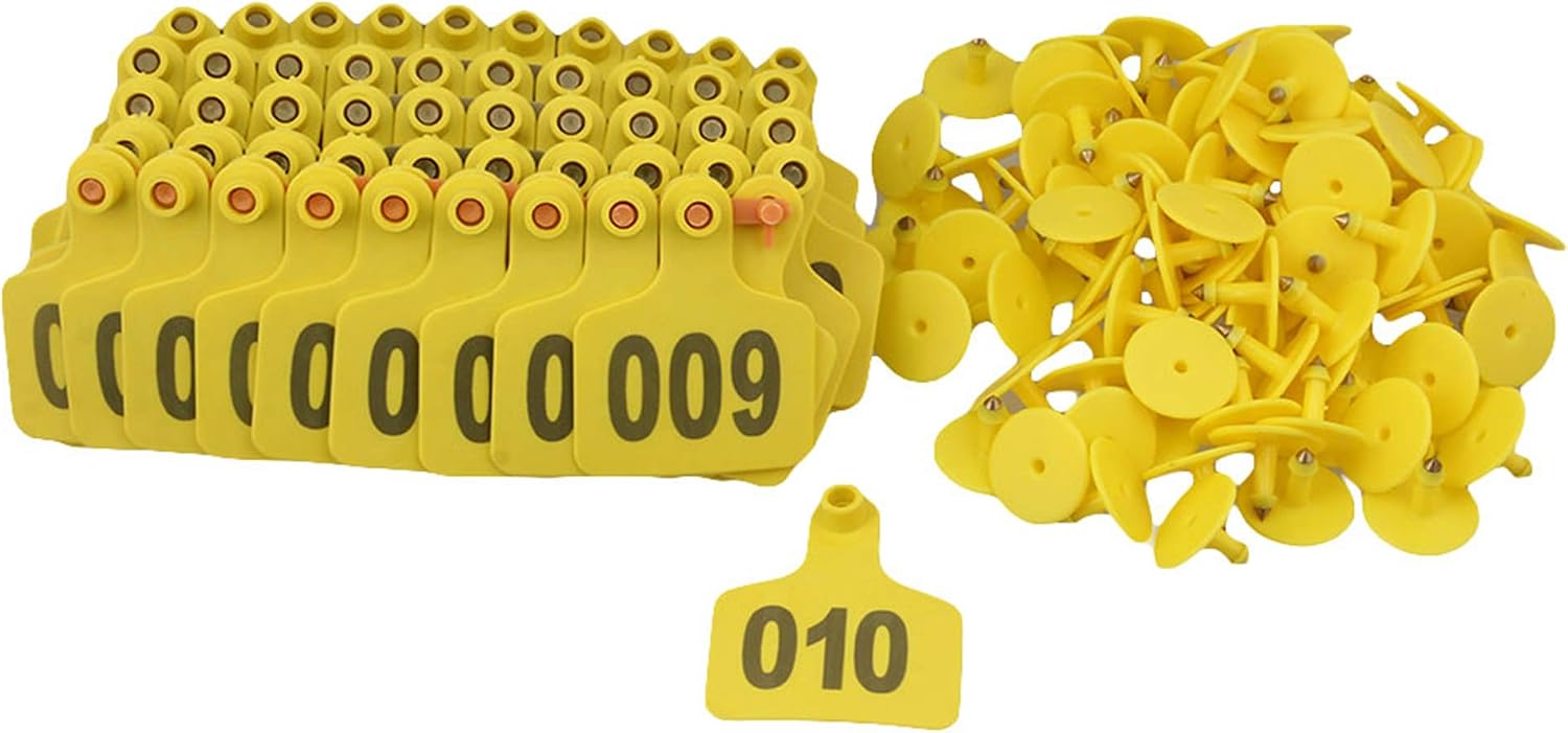 BQLZR Yellow 1-100 Numbers Plastic Large Livestock Ear Tag for Cow Cattle Pack of 100