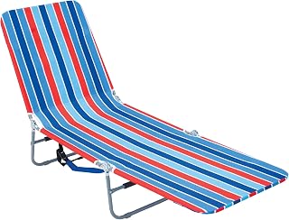 RioBeach Portable Lay Flat Backpack Beach Chair - Folding Lounge with Straps, Storage Pouch, Blue/Red