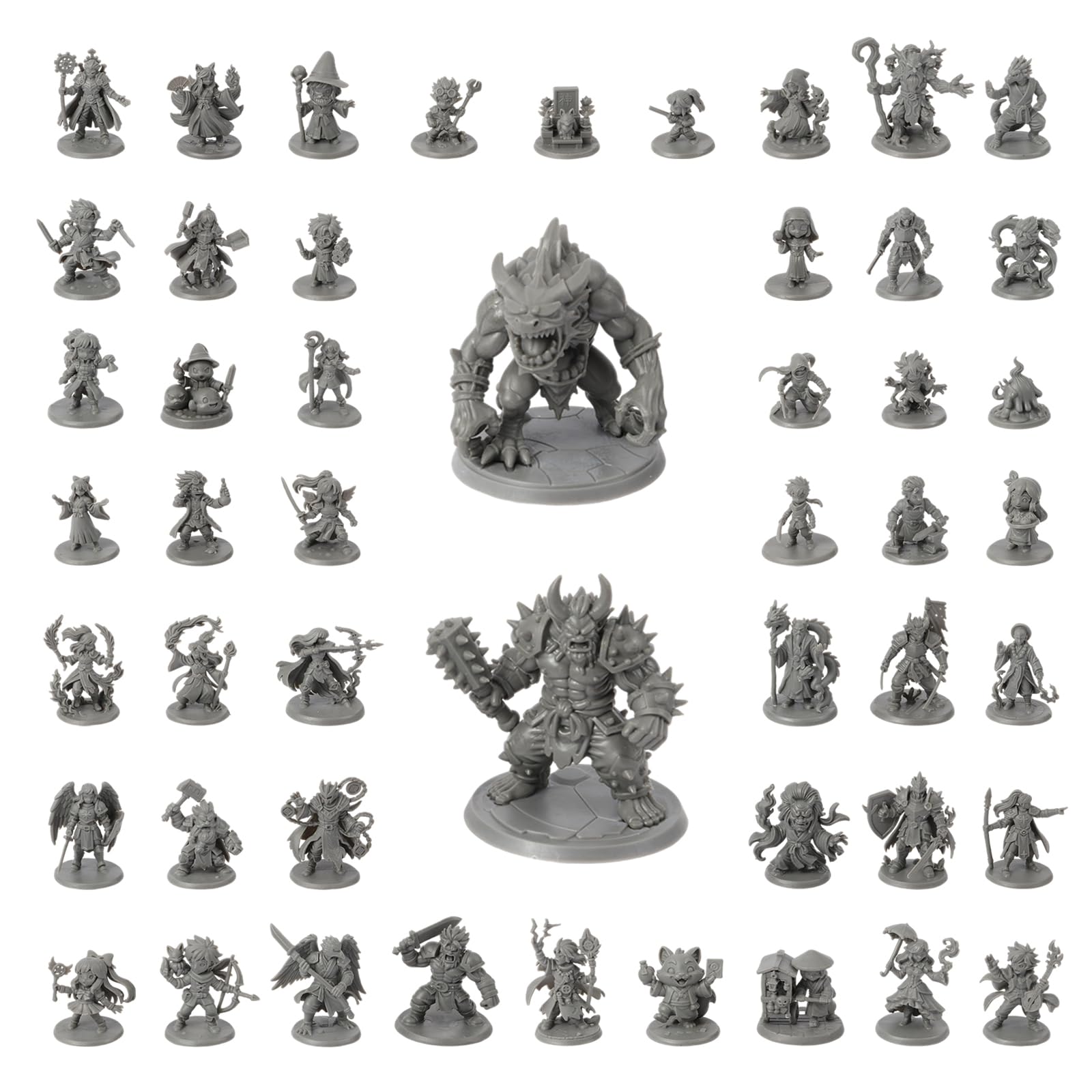 50 figure fantasy uniche per miniature DnD, eroi, NPC, mini Dungeons and Dragons ispirati agli anime da 28 mm, mini figurine da tavolo non verniciate, compatibili con Pathfinder, accessori D&D