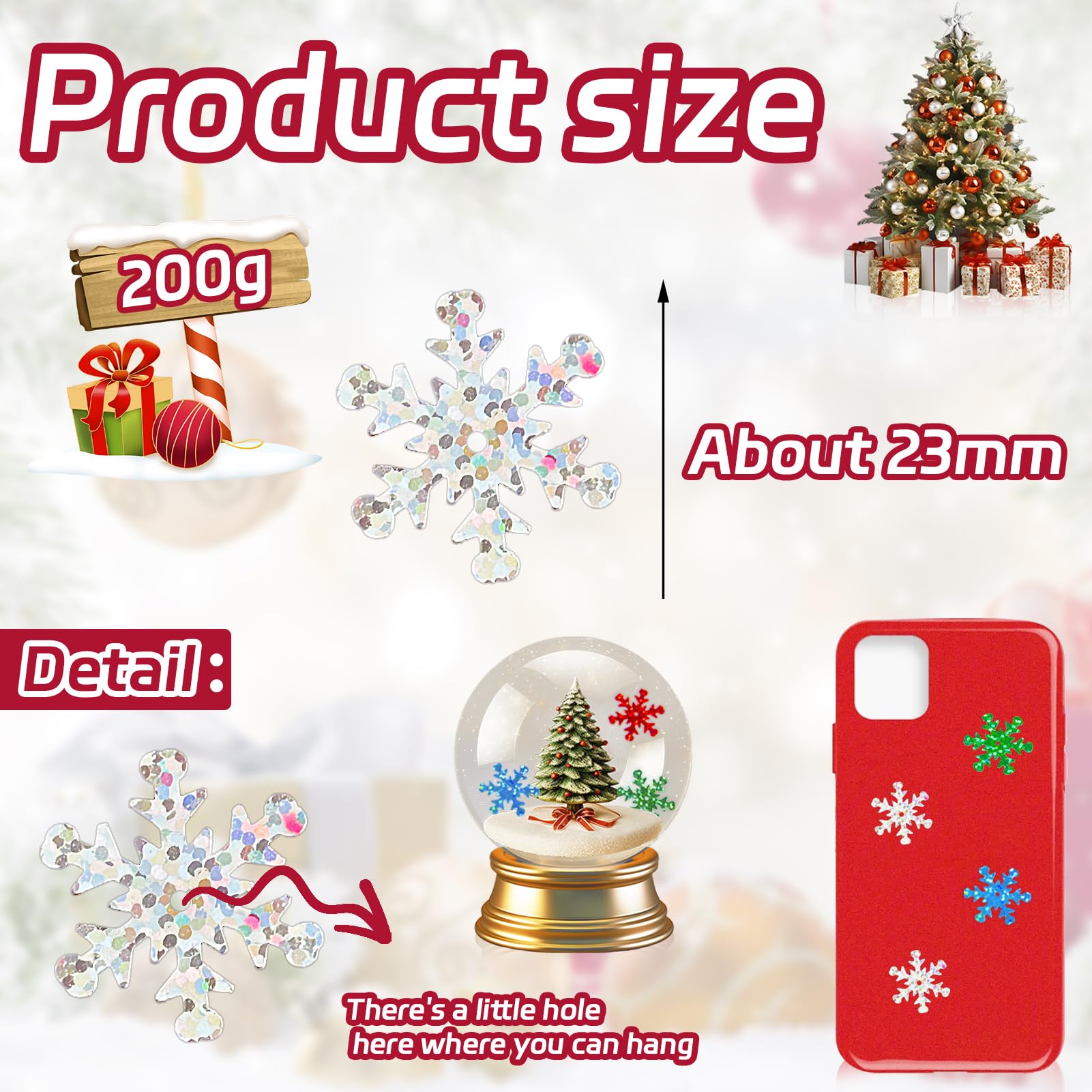 Giftmeet Silver Snowflake Decorations, 2080 Pcs, 0.9 Inch Plastic Shinny Glitter Christmas Snowflake Ornaments for Multiple Occasions