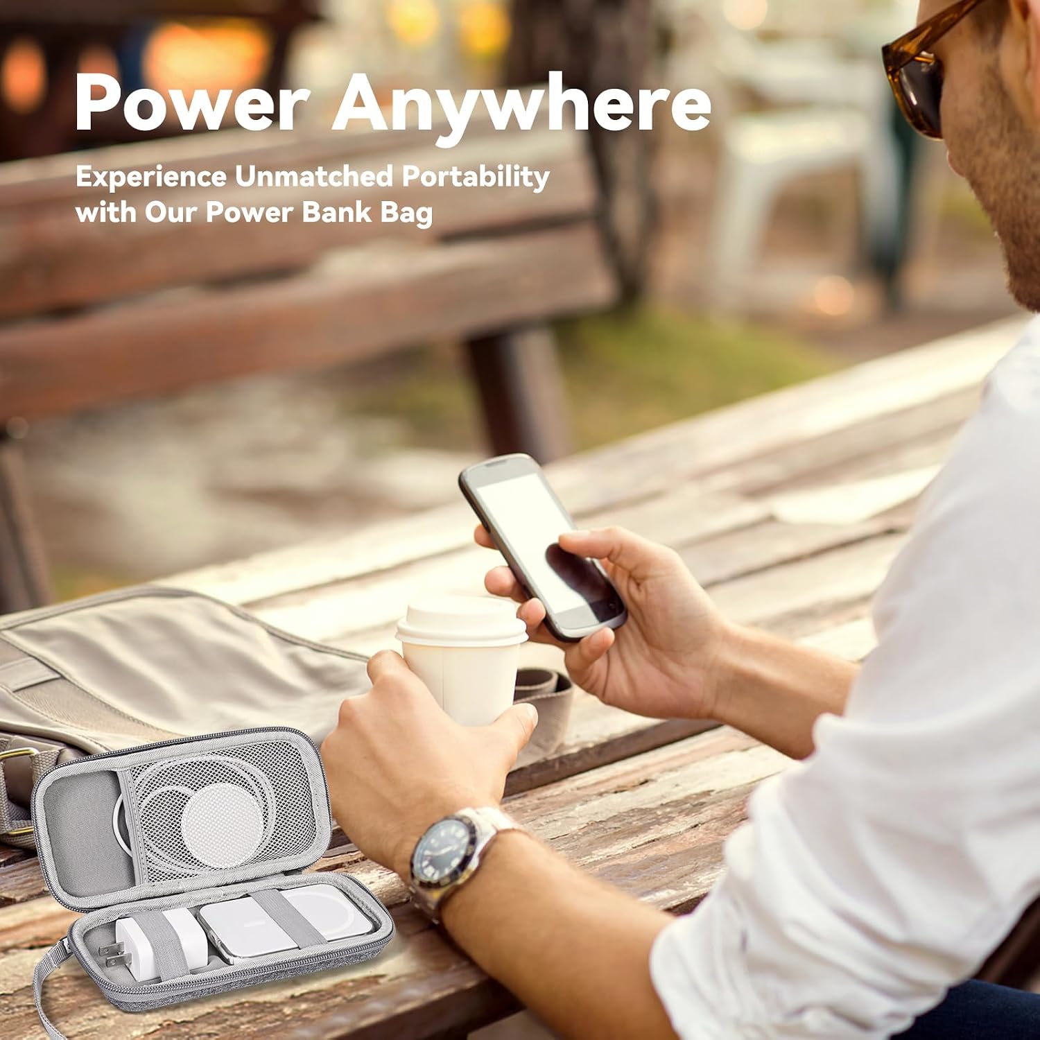 Case Compatible with Apple MagSafe Battery Pack, for MagSafe Magnetic Power Bank for iPhone 15/14/13, Extra Mesh Pocket Fits Power Adapter(Case Only,Gray)