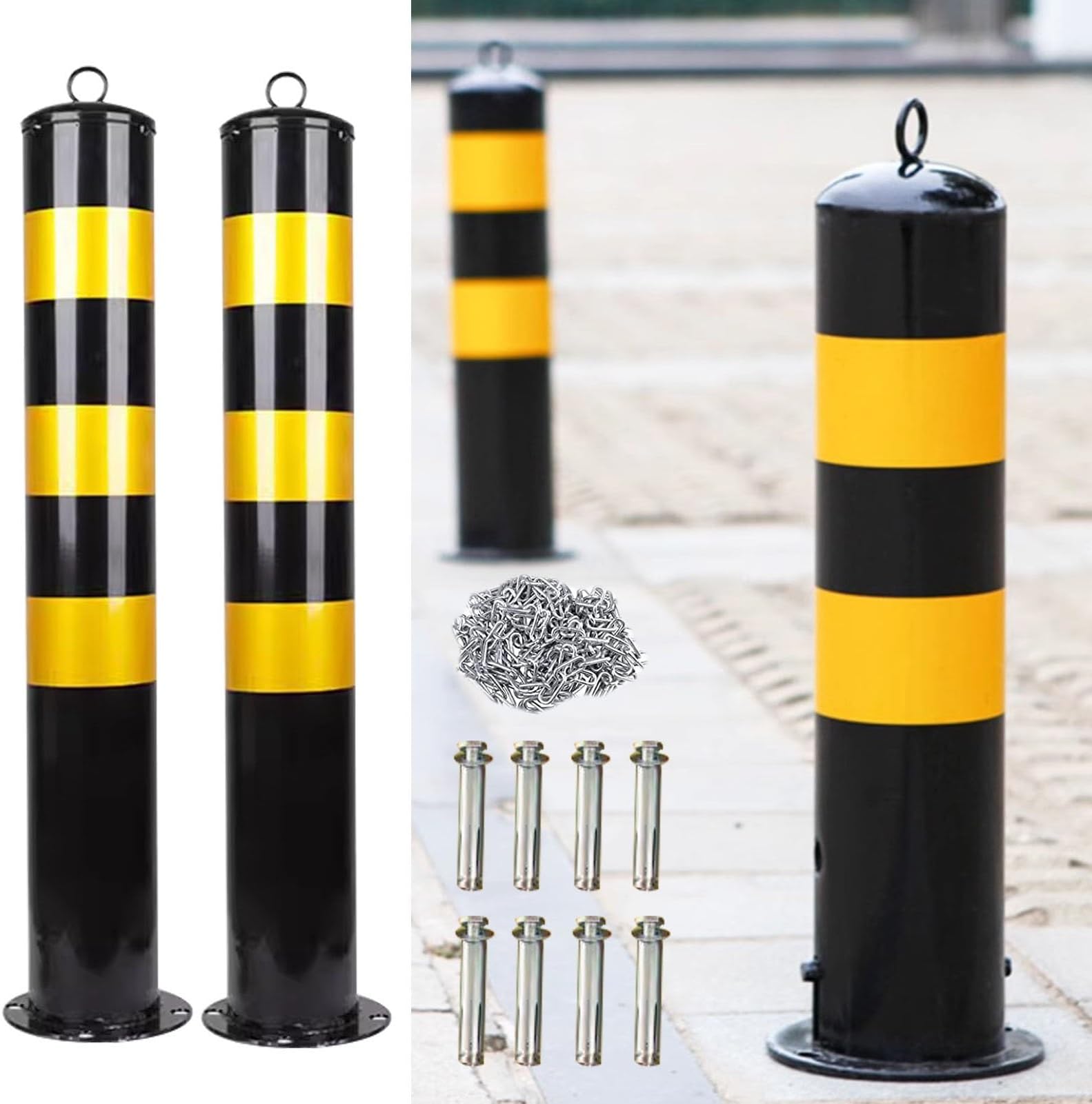 Traffic Delineator Post Channelizer Cone 2/4 Pack Driveway Parking Bollard With Chain And Screws, Industrial Security Traffic Boll