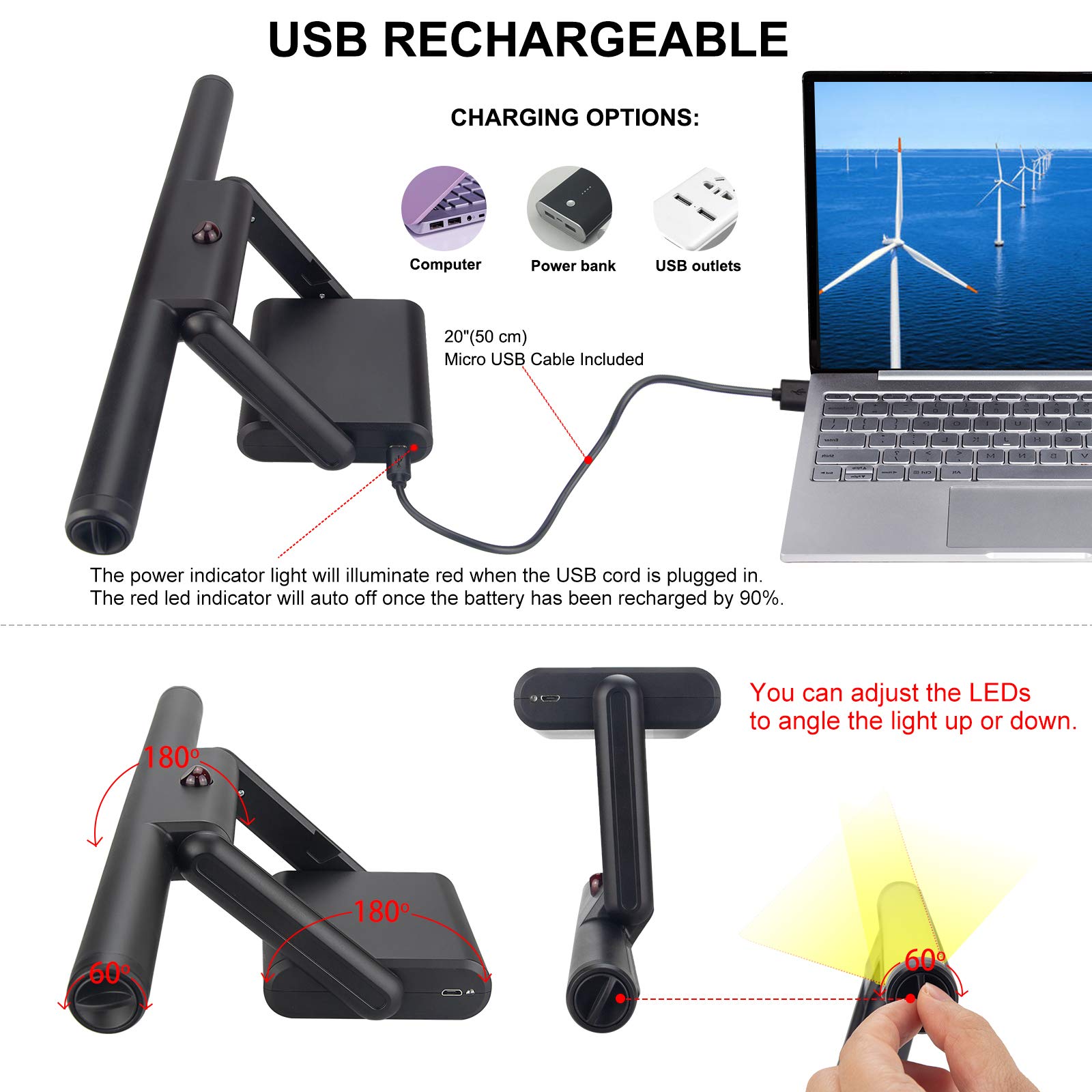 BIGLIGHT Luce di Immagine Wireless con Telecomando, Lampada da Parete Ricaricabile, 4 Modalità di Illuminazione, 12 Colori Luce di Riempimento Dello Specchio Anteriore,Temporizzazione Regolabile, Nero