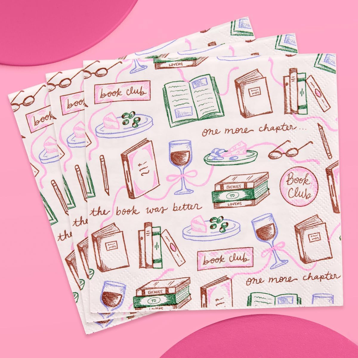 xo, Fetti Book Club Napkins - 25 Paper Napkins | Reading Party, Next Chapter Theme, Book Lover Birthday, Girls Night, Pink, Brunch, Bookish Decor