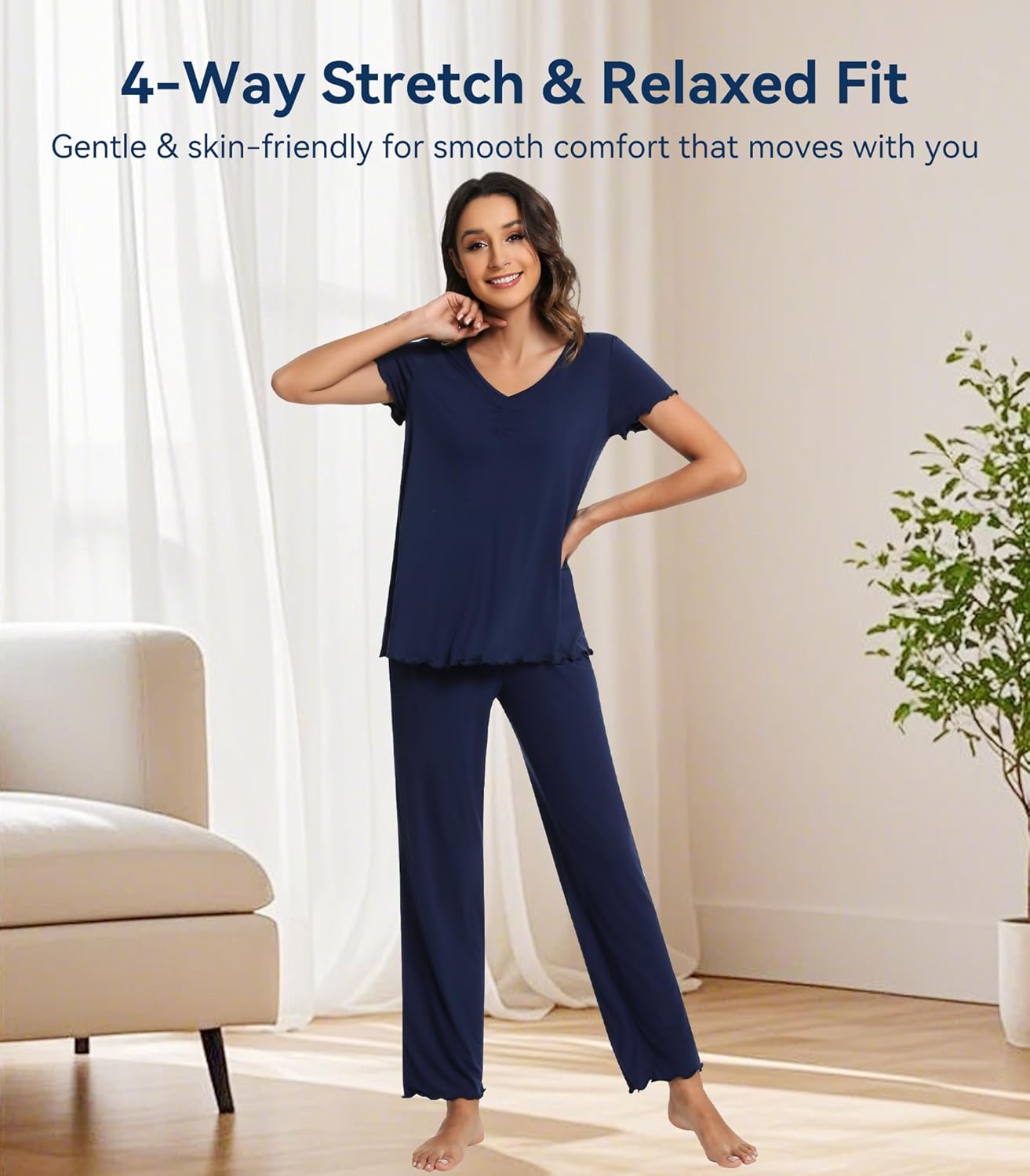 WiWi Viscose from Bamboo Pajama Sets for Women Super Soft Pjs Short Sleeve with Pants Cooling Sleepwear Loungewear S-XXL - Image 2