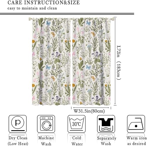 Miniatura 505 de Retro 70s Floral Blackout Window Curtains, Watercolor Flower Plant Rustic Modern Style Pattern Window Drapes, for Bedroom Living Room 42x45in 2
