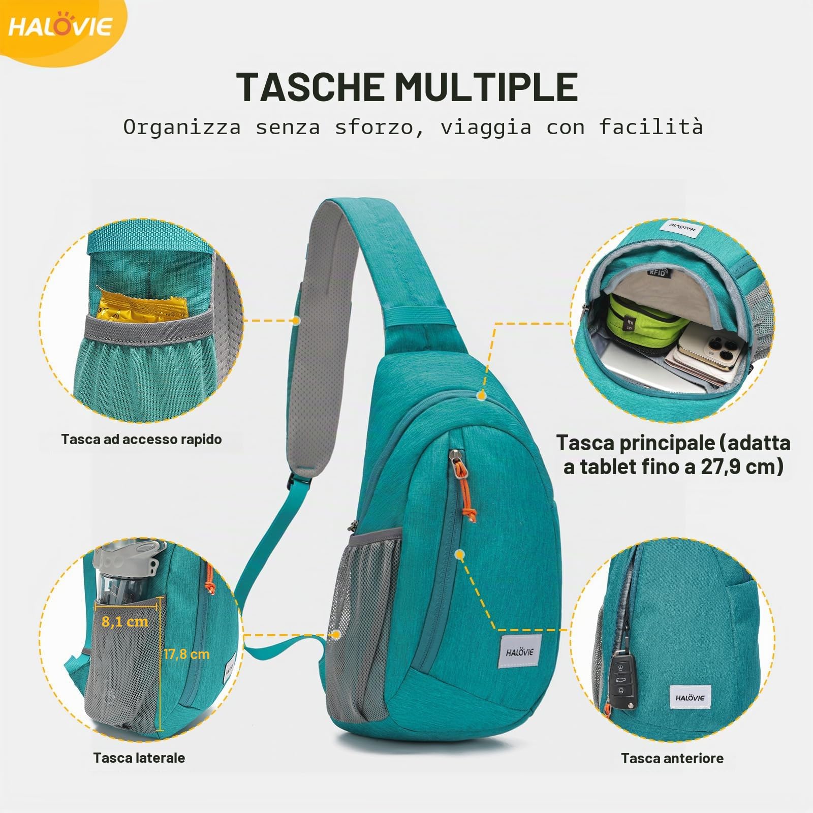 HALOVIE Zaino Monospalla Uomo Piccolo Antifurto Borsello Tracolla Borsa a Tracolla Sportivo per Donna Uomo Sling Bag Crossbody Zaini da Viaggio Hiking