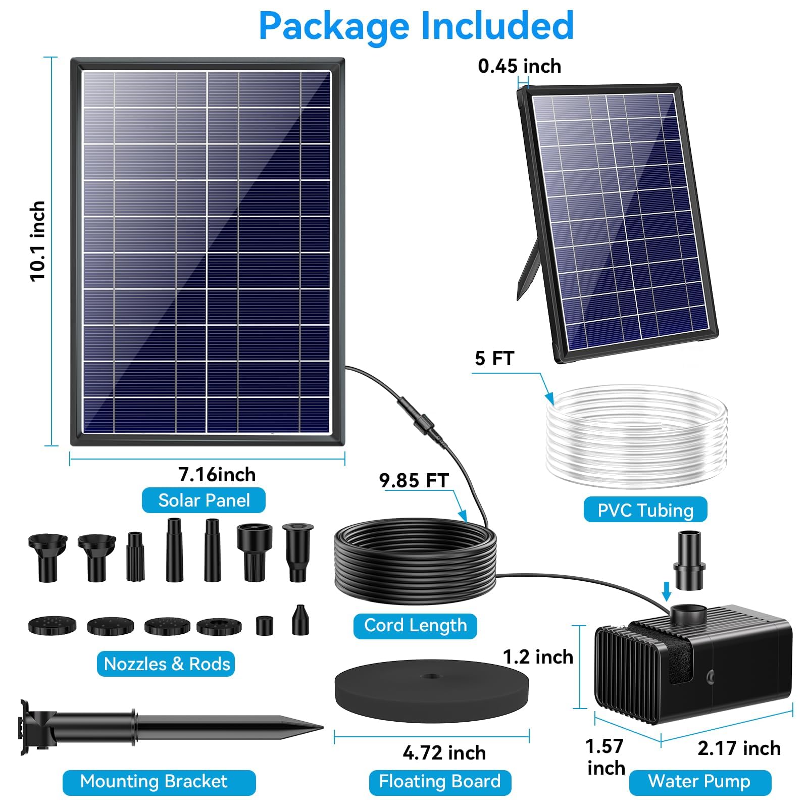 POPOSOAP Solar Fountain Pump with 3600mAh Battery Backup, 8W Solar Powered Bird Bath Fountain with Dry-run Protection & Double-layer Nozzles 5Ft Tubing for Pond, BirdBath, Backyard Water Feature P108D - 3