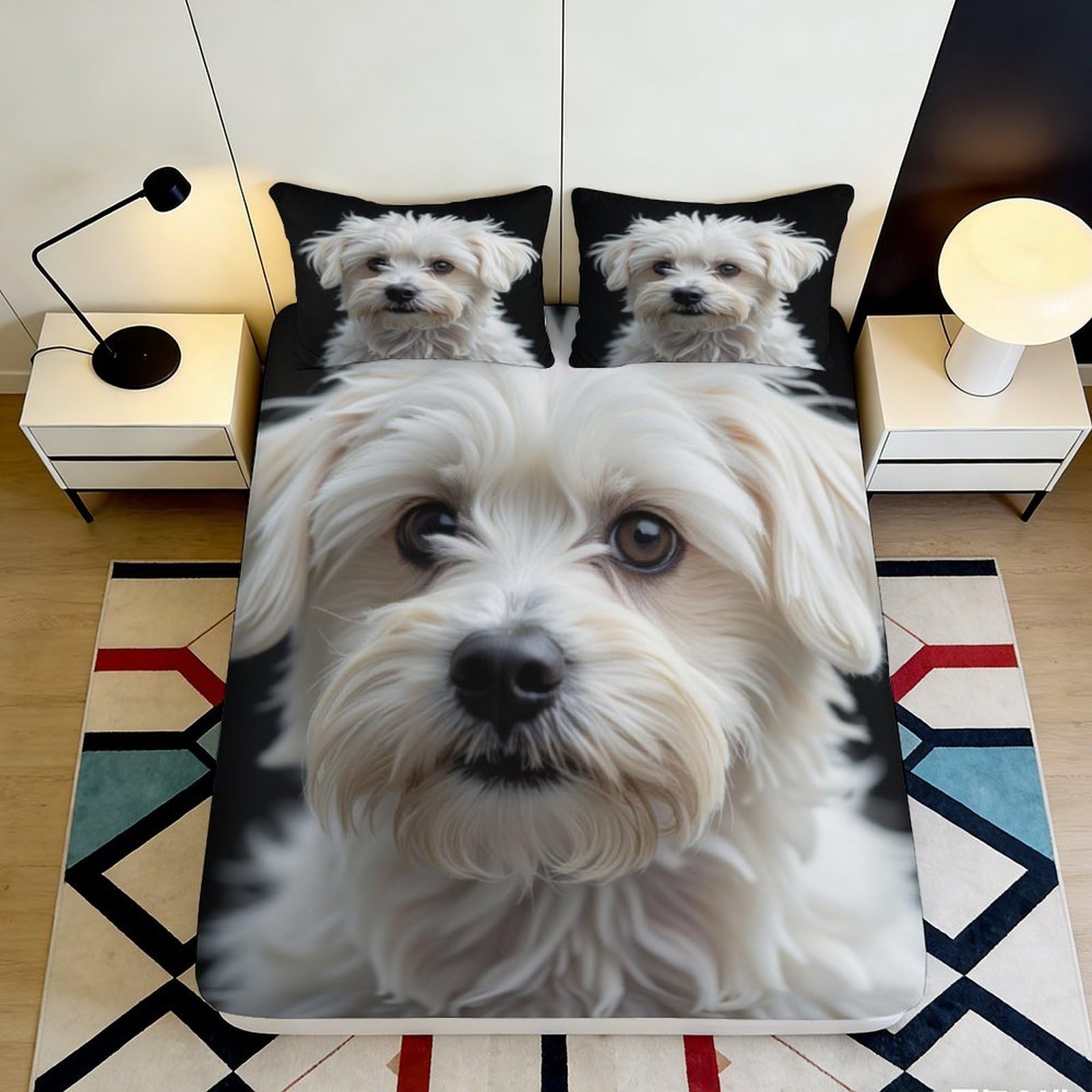 Jqzkxnhpbr Style-7 3D Printed White Dog Portrait Fitted Sheet Microfiber Soft Animal Bed Cover For Bedroom Guest Room Decor 90X200x25cm