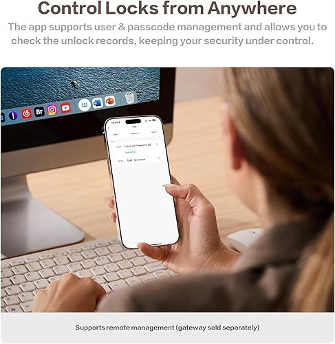 Miniatura 5 de Keylynx Cerradura de puerta inteligente 4 en 1 con control de aplicación, cerraduras de puerta de huellas dactilares con cerrojo de teclado,
