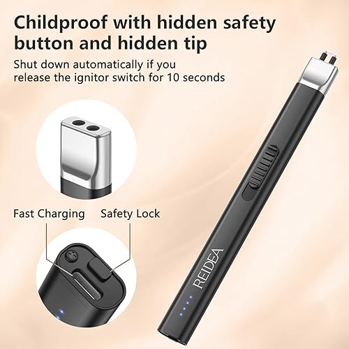 Miniatura 2 de REIDEA Encendedor eléctrico de velas, resistente al viento, sin llama, recargable por USB, encendedor retráctil con botón de seguridad e indicador