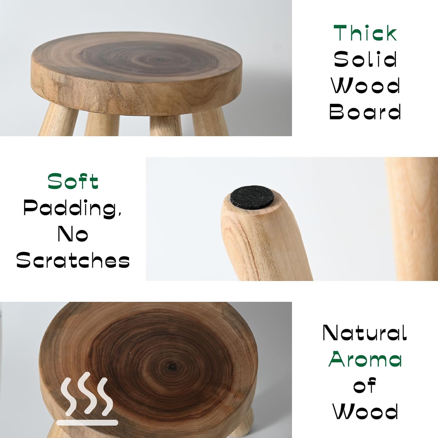 Small Short Solid Wood Step Stool, Natural Growth Ring Wood Stool for Kids and Toddlers, Simple Minimalist Riser for Plants and Home Décor