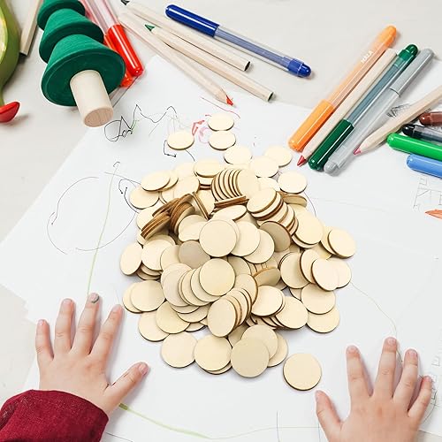 Miniatura 5 de Jyongmer 100 piezas de discos redondos de madera sin terminar, adornos de madera natural en blanco para decoración, suministros de arte de