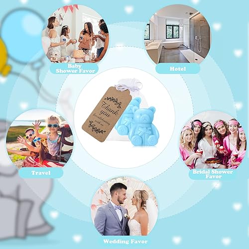 Miniatura 3 de Buryeah Juego de 48 regalos de oso para baby shower para invitados, jabón de oso pequeño con etiquetas de agradecimiento, jabón hecho a mano para