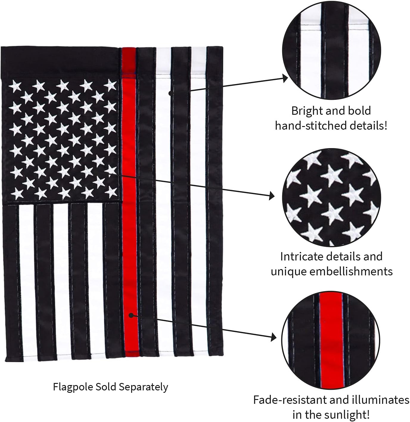 Evergreen Flag Thin Red Line Applique House Flag - 28 x 44 Inches Outdoor Decor for Homes and Gardens